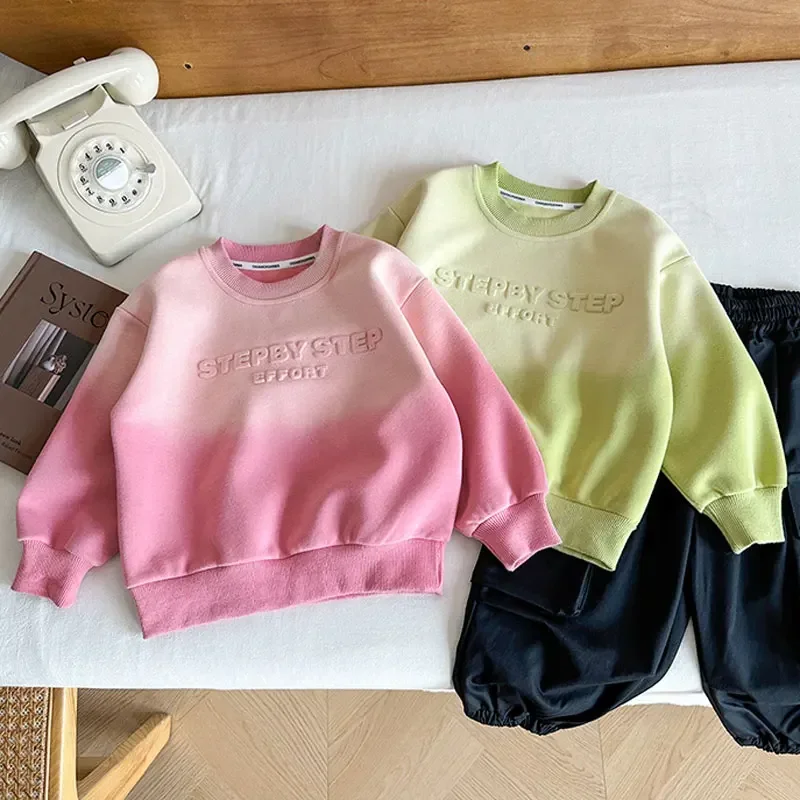 Girls Sweatshirt 2024 Spring Autumn Pullover For Kids Children Gradient Outerwear Baby Long Sleeve Shirts Clothing