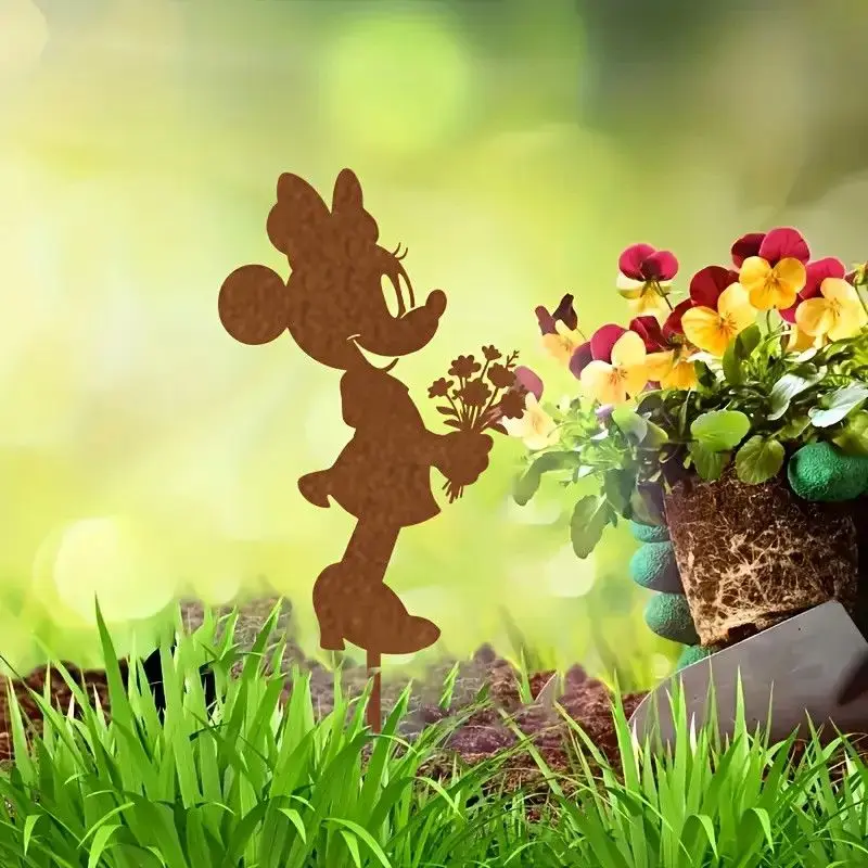 

Металлический садовый оммент Disney Minnie, милый садовый кол в стиле аниме для цветов, газонов, балконов, заднего двора, мультяшное украшение для сада, подарок
