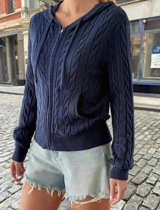 

Women's Solid Color Hooded Jacket with Zipper 2025 Autumn Winter Vacation Style Comfortable Casual Fashionable Outerwear