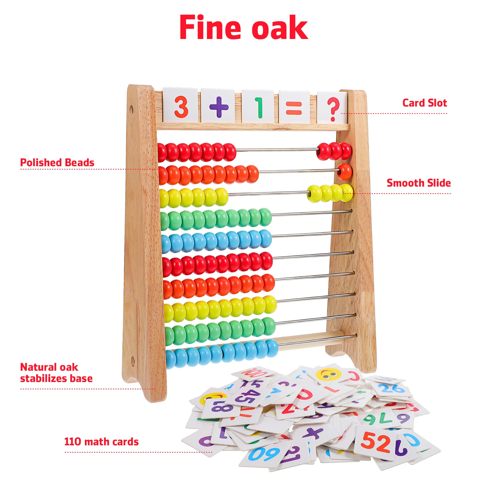 1세트 어린이 주판 수학 학습 도구 나무 프레임 다채로운 구슬 숫자 카드 유아용 계산 연습