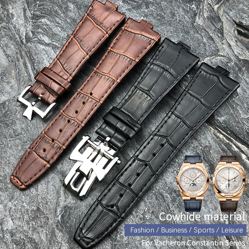 25mm * 9mm Genuine Leather Cowhide Watch Band Replacement for Vacheron Constantin Overseas Calfskin Black Blue Brown Strap Men