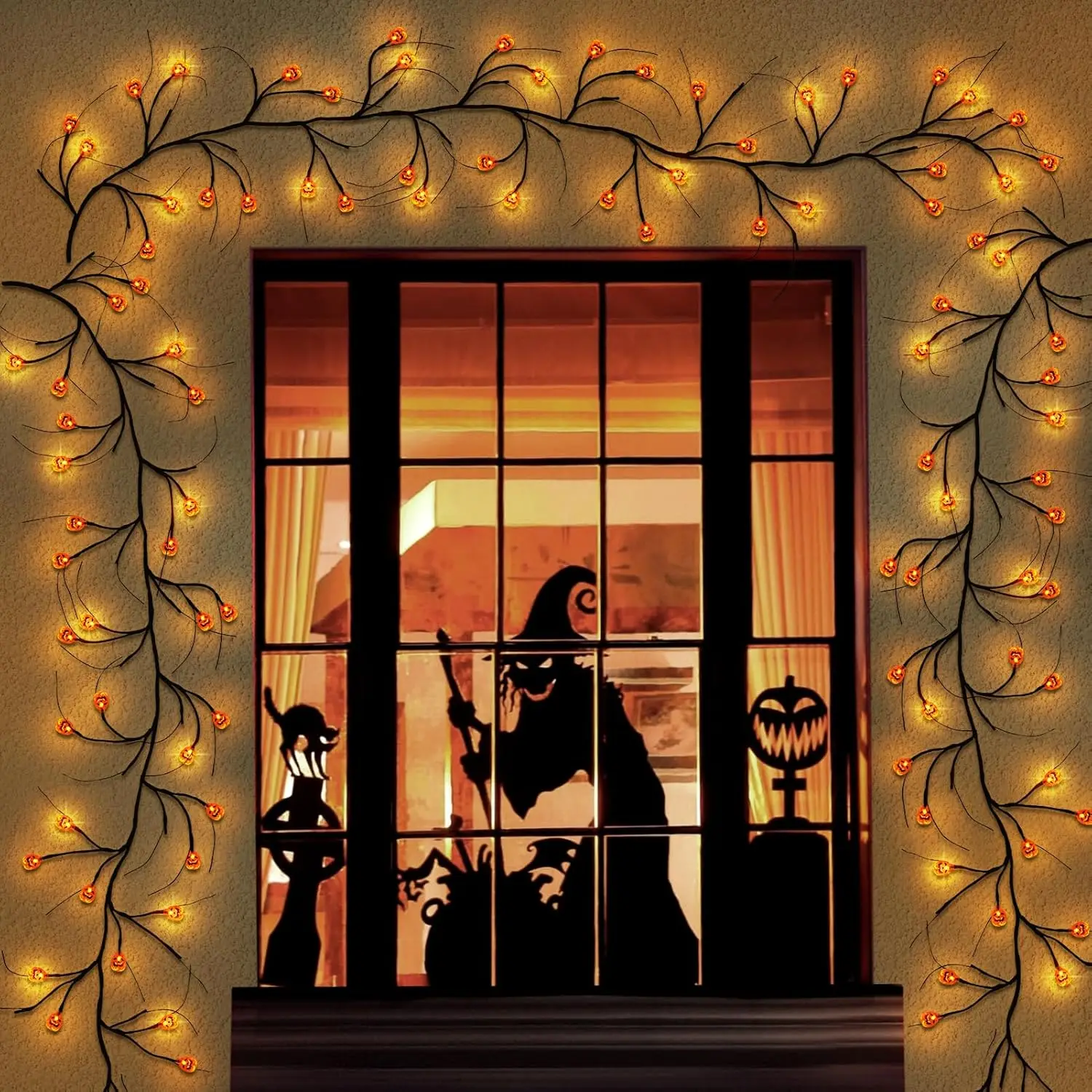 لطيفة هالوين الصفصاف الكرمة غصين ديكور جارلاند 8 طرق أضواء مع الموقت الكرمة سلسلة أضواء مع الخفافيش للجدار الموقد داخلي دي