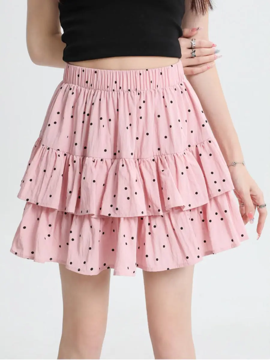 Women's Pleated A-line Skirt White Ruffles Elastic Waist Slim Thin Casual Cute Sweet Cake Skirts Summer Clothing Y2k