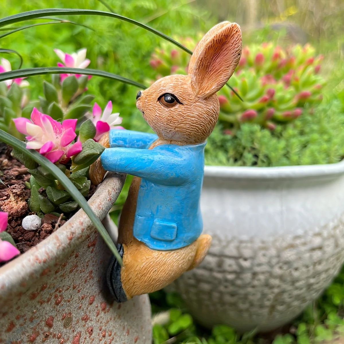 1 Stück Harz-Skulptur Hase Gartendekoration, Tierfigur aus Kunstharz für den Außenbereich, geeignet für Gärten, Rasenflächen und Terrassen - keine Batterien erforderlich, Innen- und Außenbereich, Gartendekorationen für draußen. – Detail 7