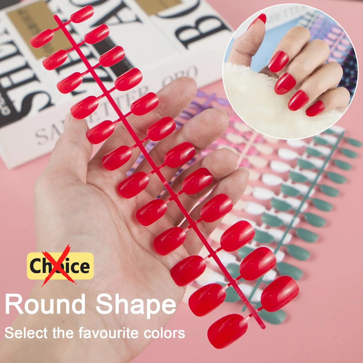 Select The Favourited Colors By Yourself 1 Set, 24 Pieces Short Round Shape False Nail Tips Solid Color Fake Nail Tips DIY