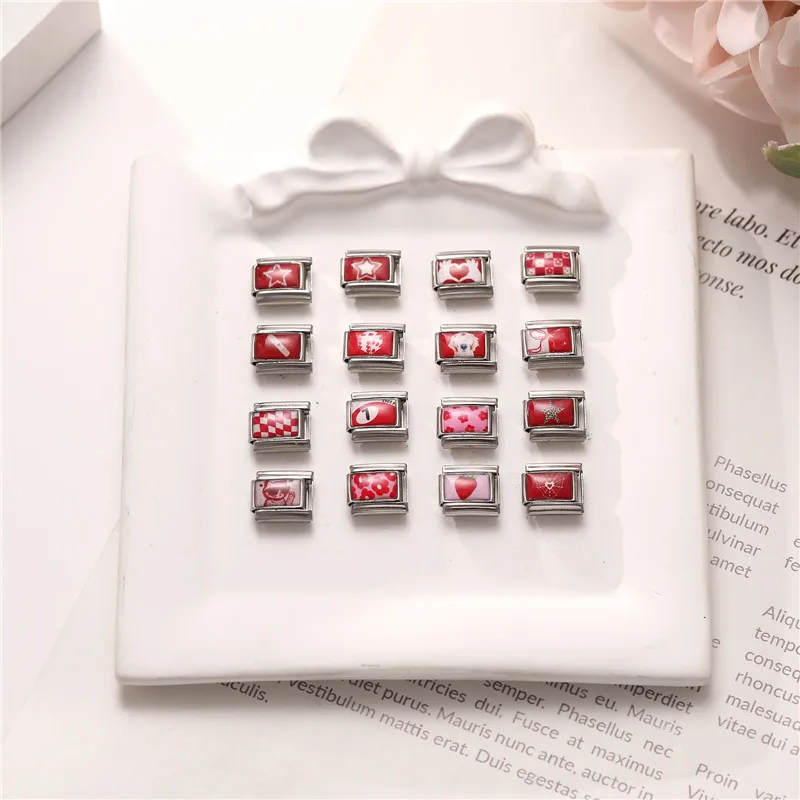 جديد أحمر وردي القلب الكلب القط الزهور الإيطالية سحر ربط صالح 9 مللي متر مجوهرات من صلب لا يصدأ DIY بها بنفسك صنع الأساور للهدايا #5