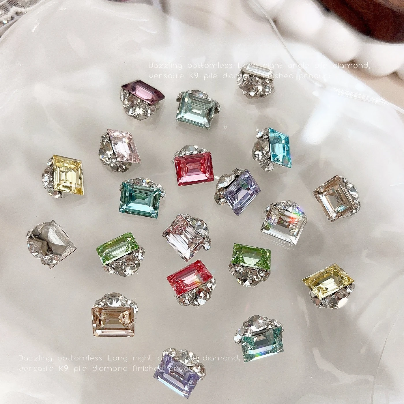 1Pc Rectangular Stack Nail Charms, shiny frameless K9 rose pink blue handmade crystal beads for DIY press-on manicure decor