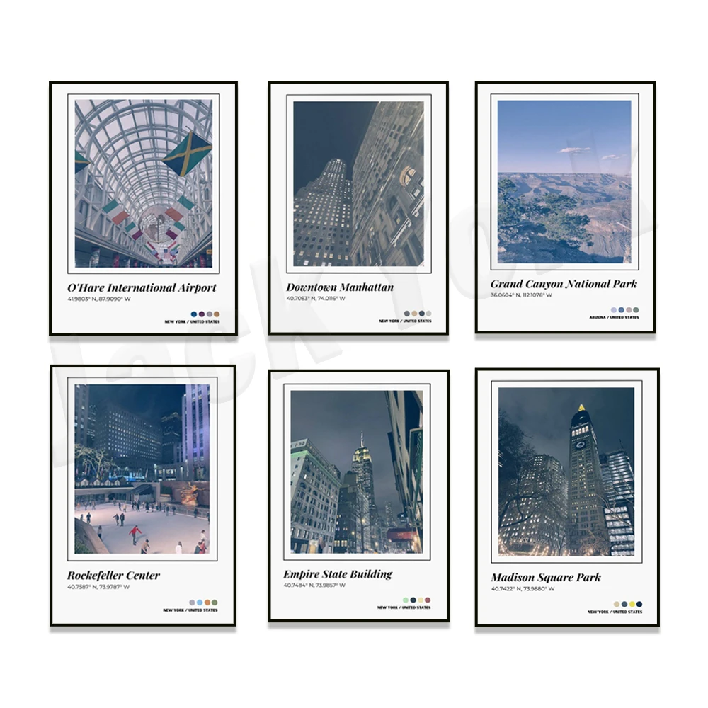 O'Hare International Airport, Madison Square Park, Downtown Manhattan, Rockefeller Center Travel Poster