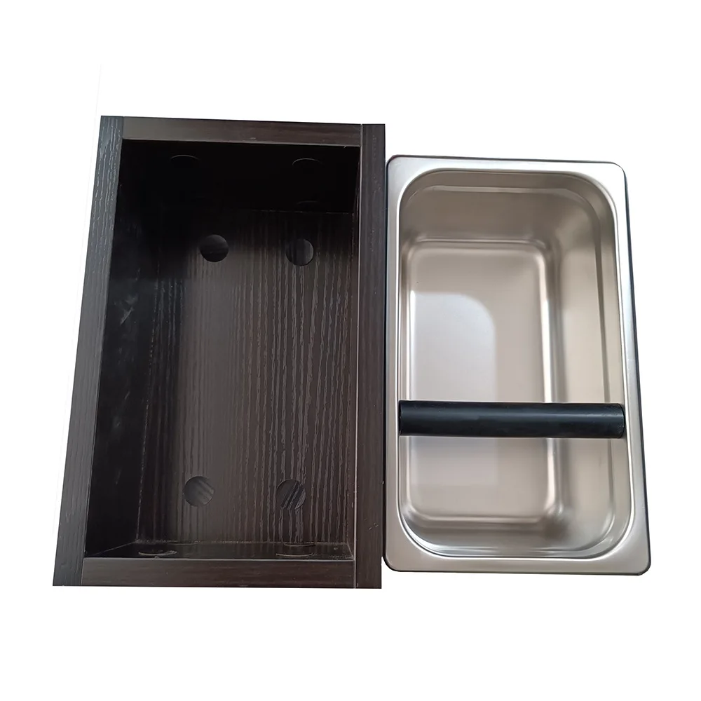 Solid Wood Square Knock Box for Home Use,Grounds Container, Drip Tray, Coffee Machine Plastic Accessories, Coffee Grounds Bucket