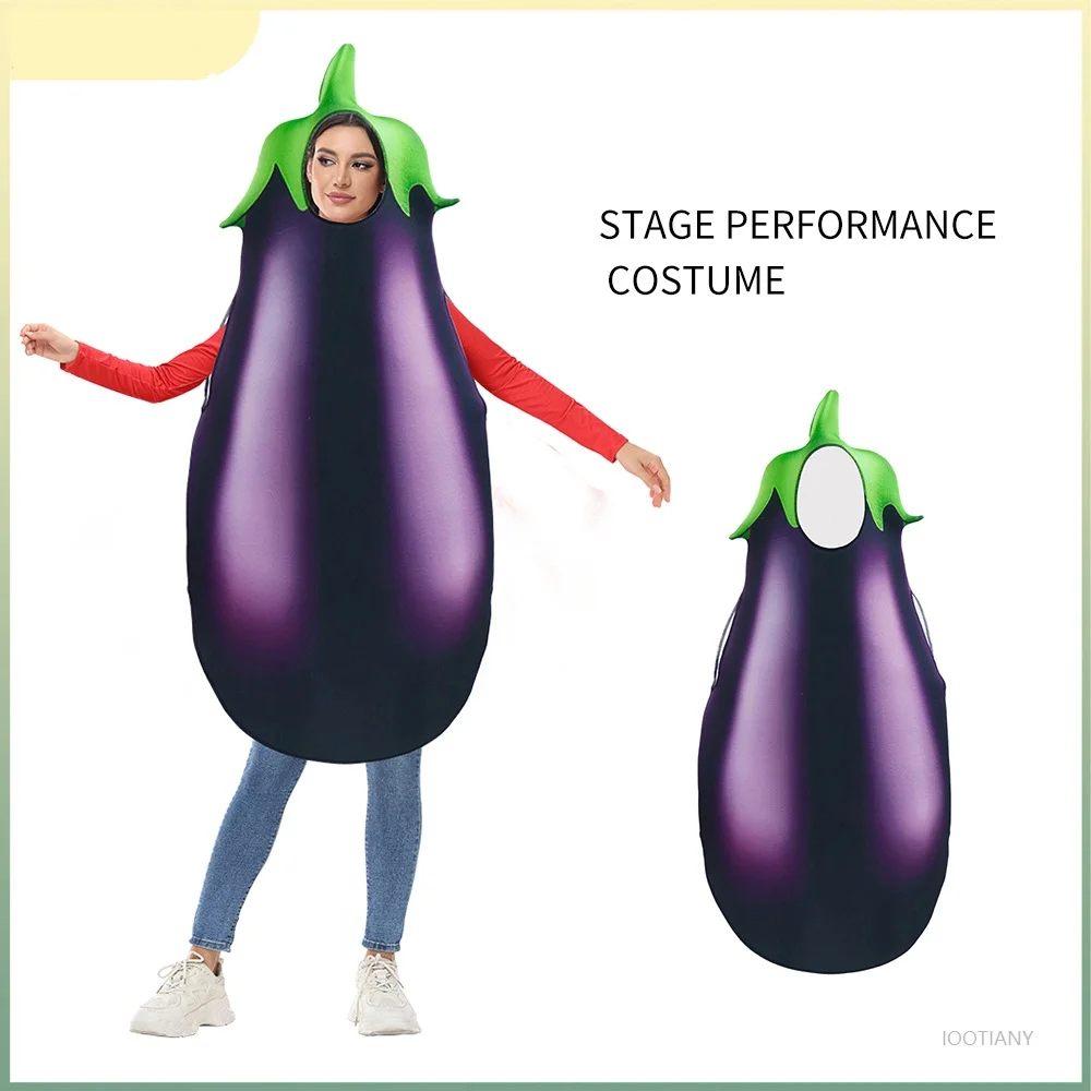 

2025 New Funny Stage Performance Vegetable Eggplant Costume Printing Halloween Carnival Adult Carnival Party Jumpsuit Clothing