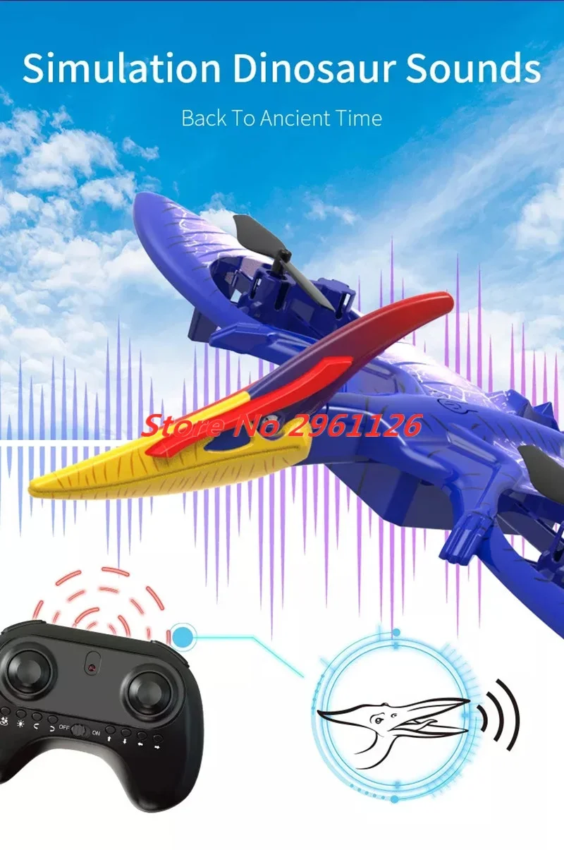 

Simulation Pterosaur Shape 2.4G Remote Control Dinosaur Glider Flying Toy Aircraft With Sound Flash Lights RC Dinosaur Plane Toy