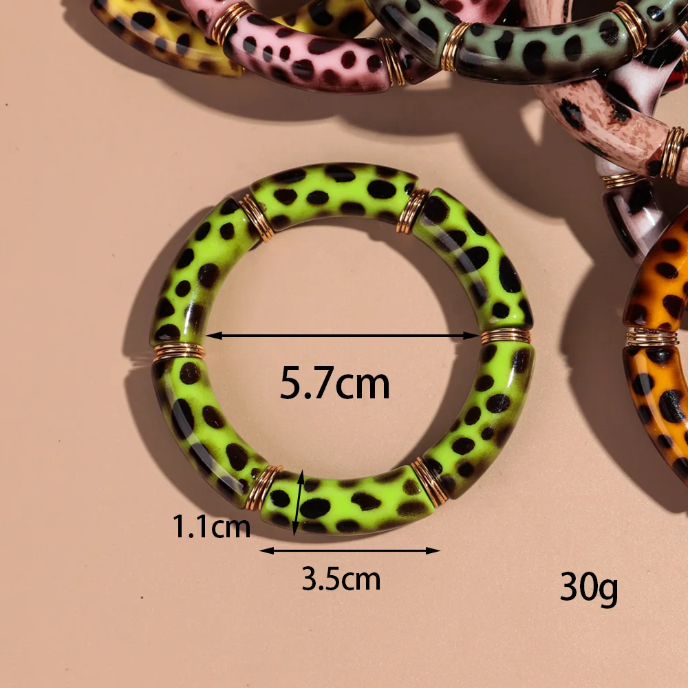 Vintage Acryl Leopard Elastische Gebogene Rohr Perlen Armbänder Neue Stretch Dicken Armreif frauen Mode Schmuck Geschenke – Detail 2