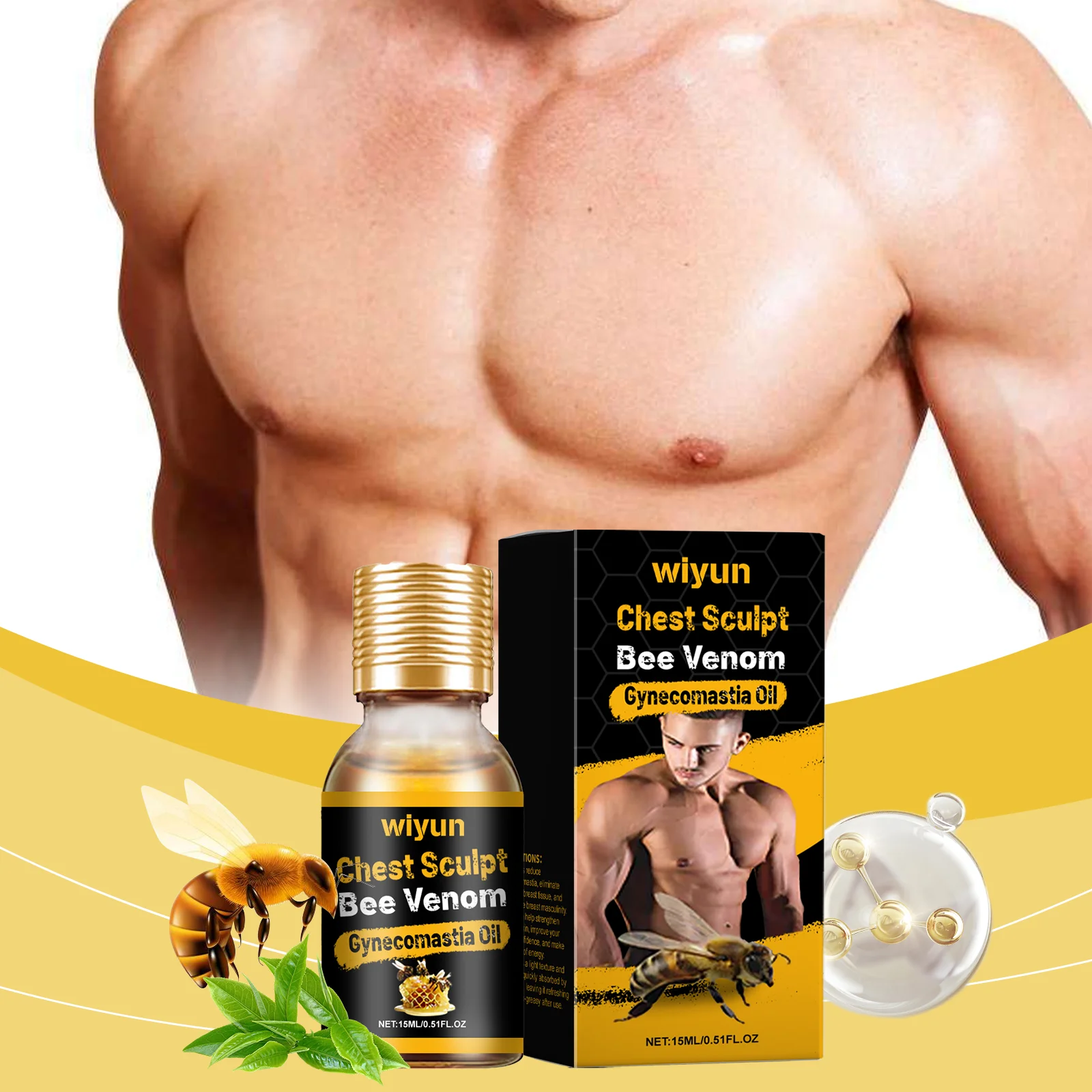 

Male Chest Sculpt Bee Venom Gynecomastia Oil, Massage Moisturizing to Highlight Body Shape, Strengthen Chest Skin