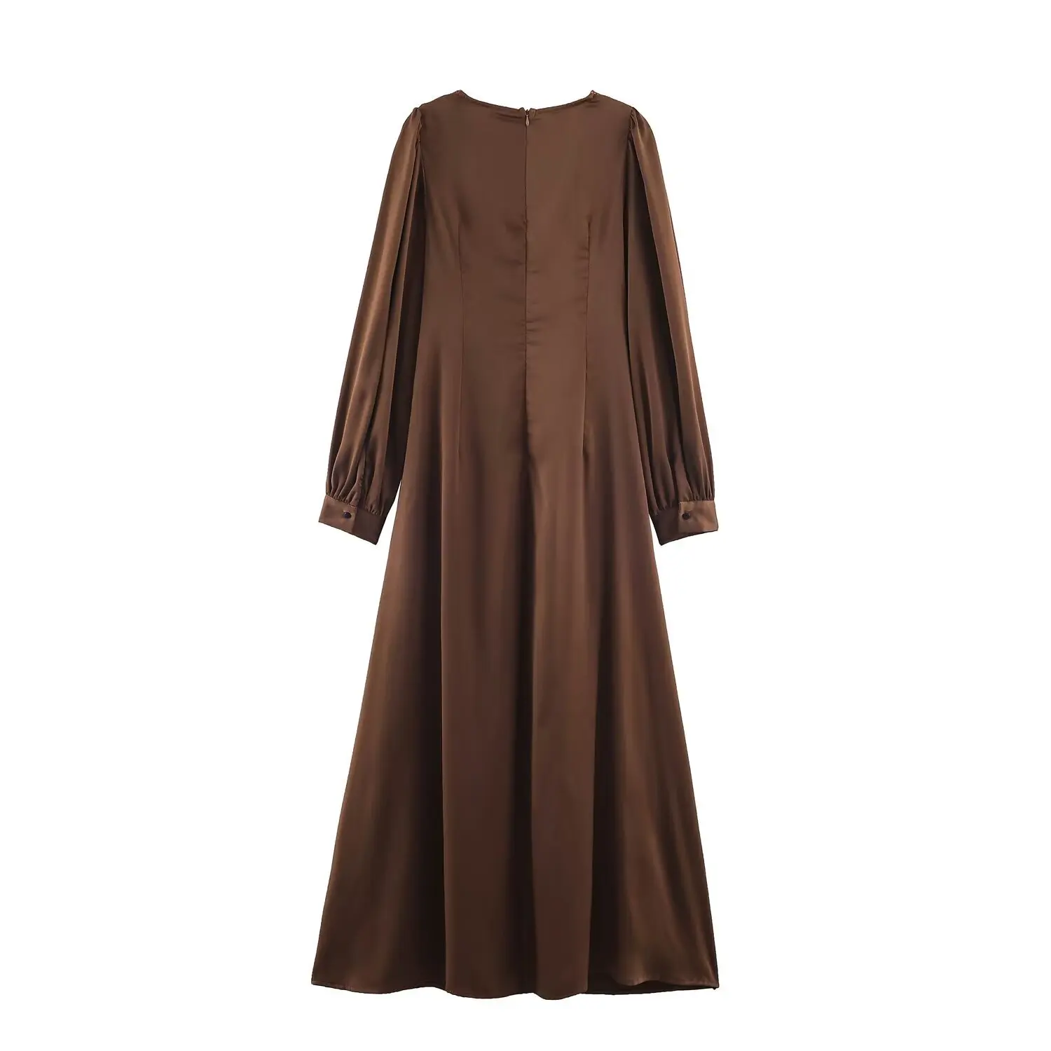 NINE ZAR Women's Loose Long Sleeve V-neck Floral Trim Splice Dress Elegant A-line Silhouette Casual Wear Pure Color Dress