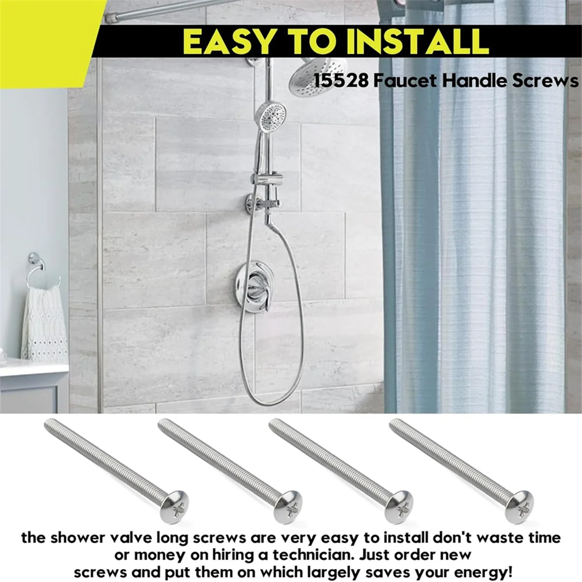 BAAQ 4pack 15528 Faucet Handle Screws, Shower Valve Screws for Showers for Tub and Shower Series 73110, 3150-A, 73141