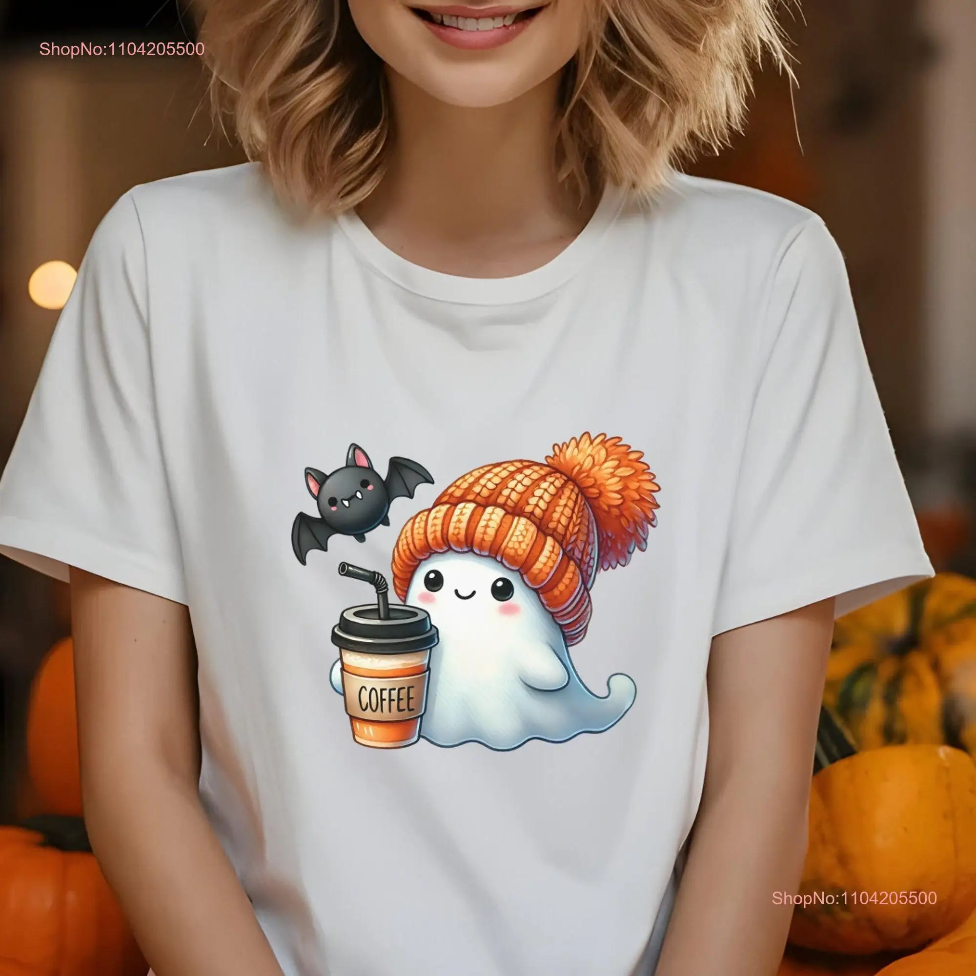 Ghost Wearing Beanie Stocking Cap with the Most Retro T Shirt Hippie Halloween Costume Party long or short sleeves