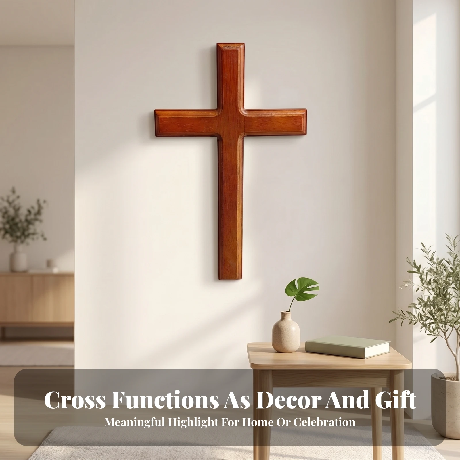 Wooden Wall Cross Smooth Polished Wooden Cross Religious Wall Decor Beveled Edges Flat Profile