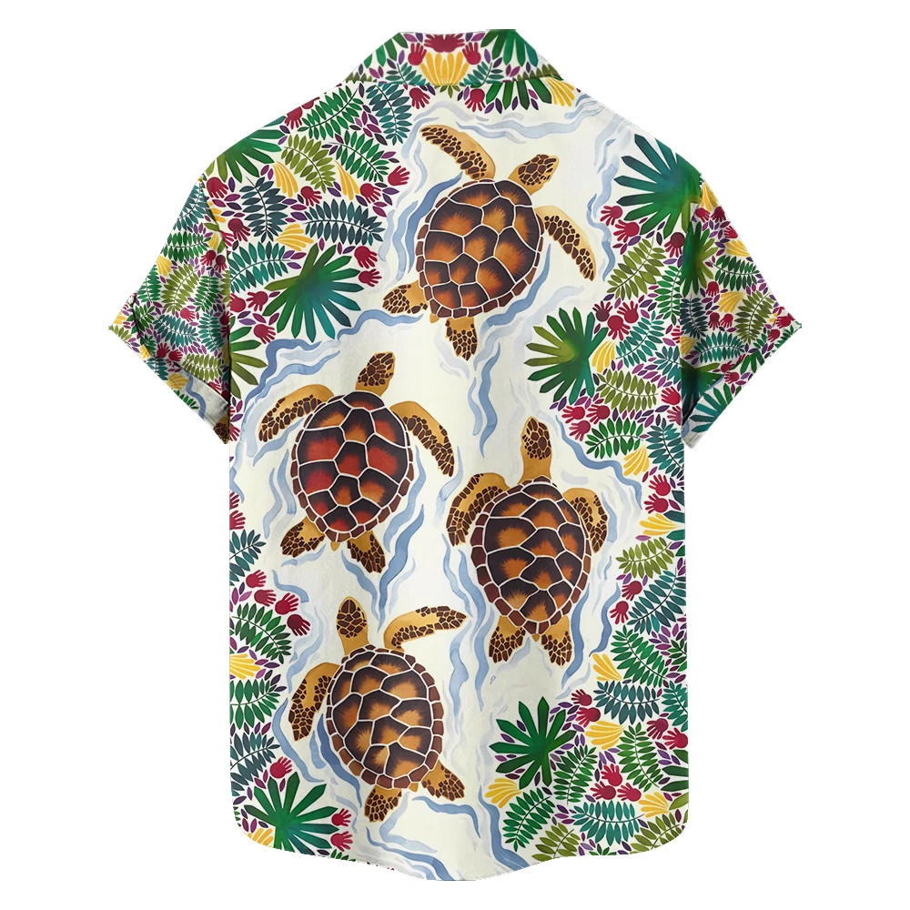 2024 new original summer turtle leisure travel plus-size short-sleeved shirt Hawaiian style digital print loose trend shirt