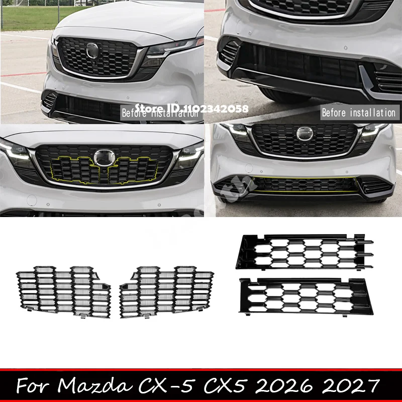 For Mazda CX-5 CX5 2026 2027 Black Car Front Upper Lower Grille Insect Proof Net Front Bumper Mesh Protector Decorative Cover