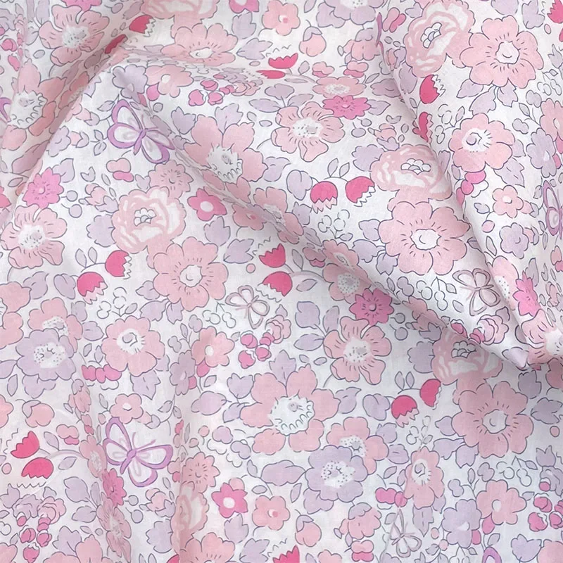 Pink BestyButterfly 80S Tissun liberty Cotton Fabric For Kids Baby Sewing Cloth Dresses Skirt DIY Handmade Designer Meter 2021