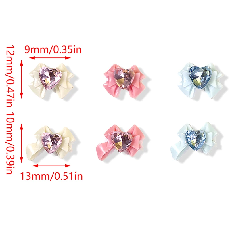 10pcs 3D Resin Bowknot Nail Charms Diamond Pink Ribbon Bow Rhinestone Jewelry Parts Manicure Decor DiIY Salon Accessory Gift