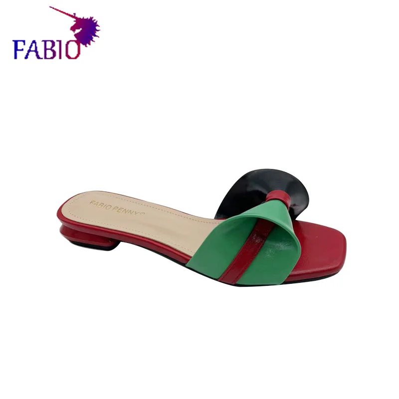 FABIO PENNY European Ladies Fashion elegant Flare Low heels Casual and comfortable open-toed square toe women's slippers