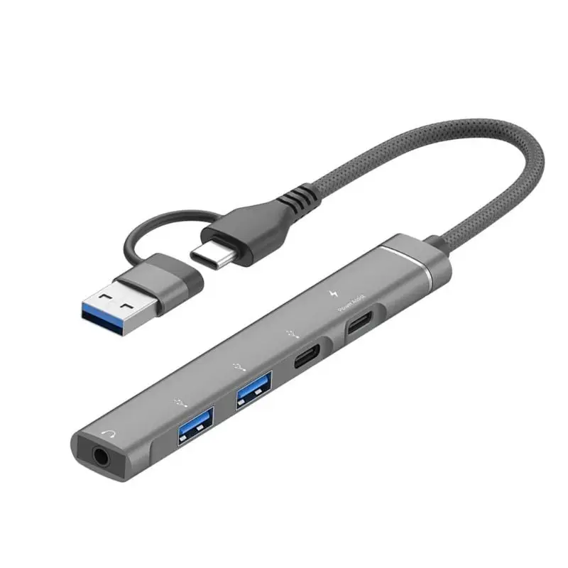 R53C Aluminum Alloys USB C Splitter Multiple Port Expansion Adapters Office Essential