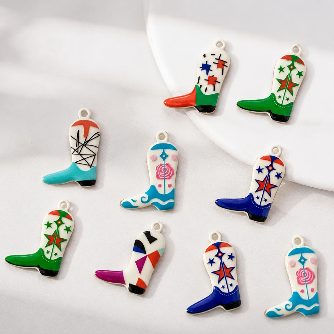 2 piezas de dijes de bota de vaquero de acero inoxidable, bonitos colgantes esmaltados de estilo western para mujer, para la fabricación de collares, pendientes, llaveros y joyas DIY