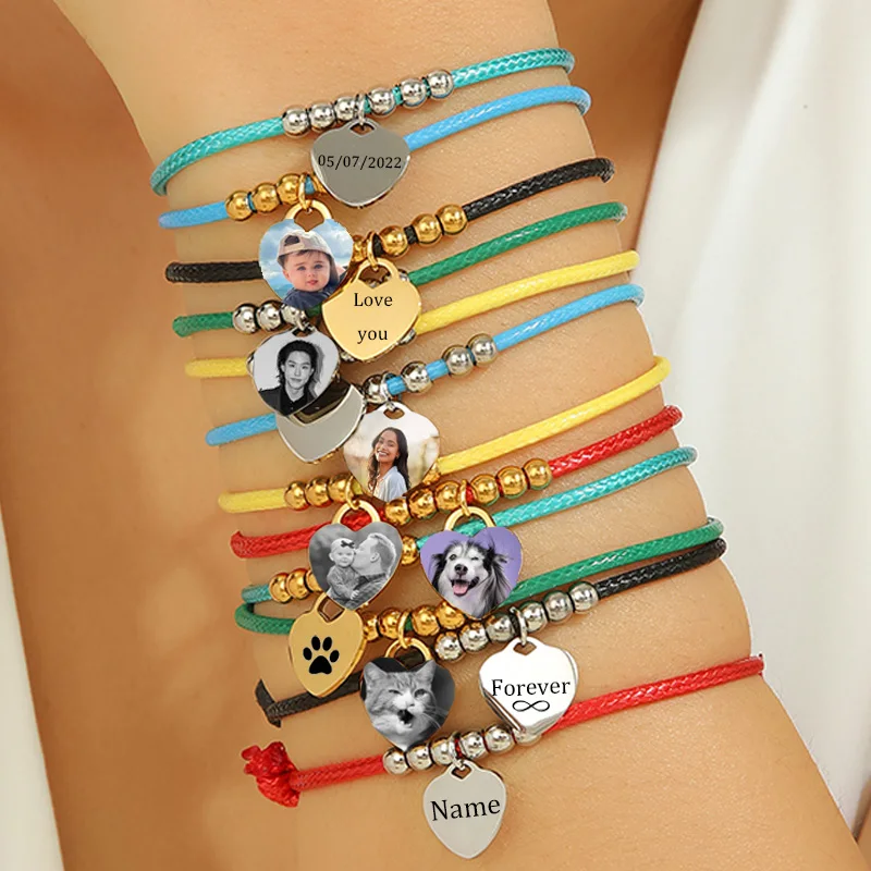 

Nextvance плетеный браслет ручной работы с восковой нитью на заказ, гравировка букв, фото, персонализированные ювелирные изделия в форме сердца из нержавеющей стали, подарки