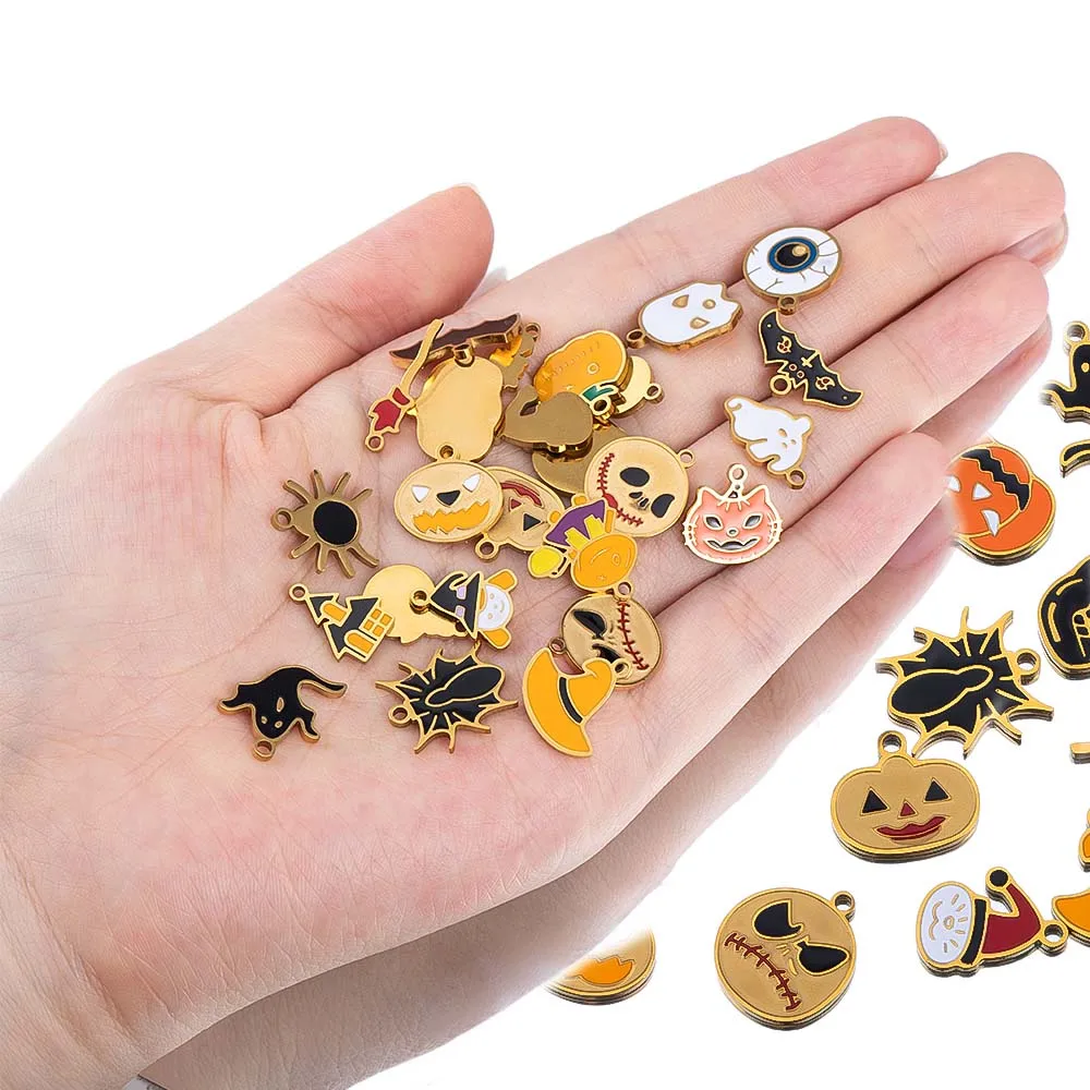 

1Pcs Stainless Steel Halloween Style Charms Pumpkin Lantern Skull Pendants For DIY Necklace Earring Jewelry Making Accessories