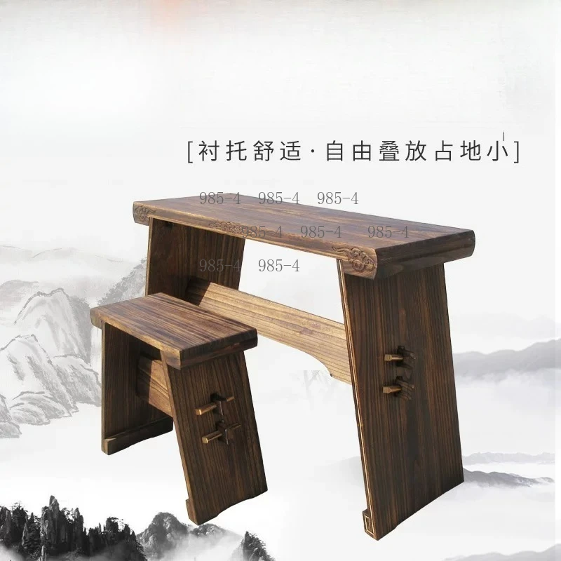 Antique Solid Wood Guqin Table And Stool, Paulownia Resonance Box Portable Assembly Disassembly Design