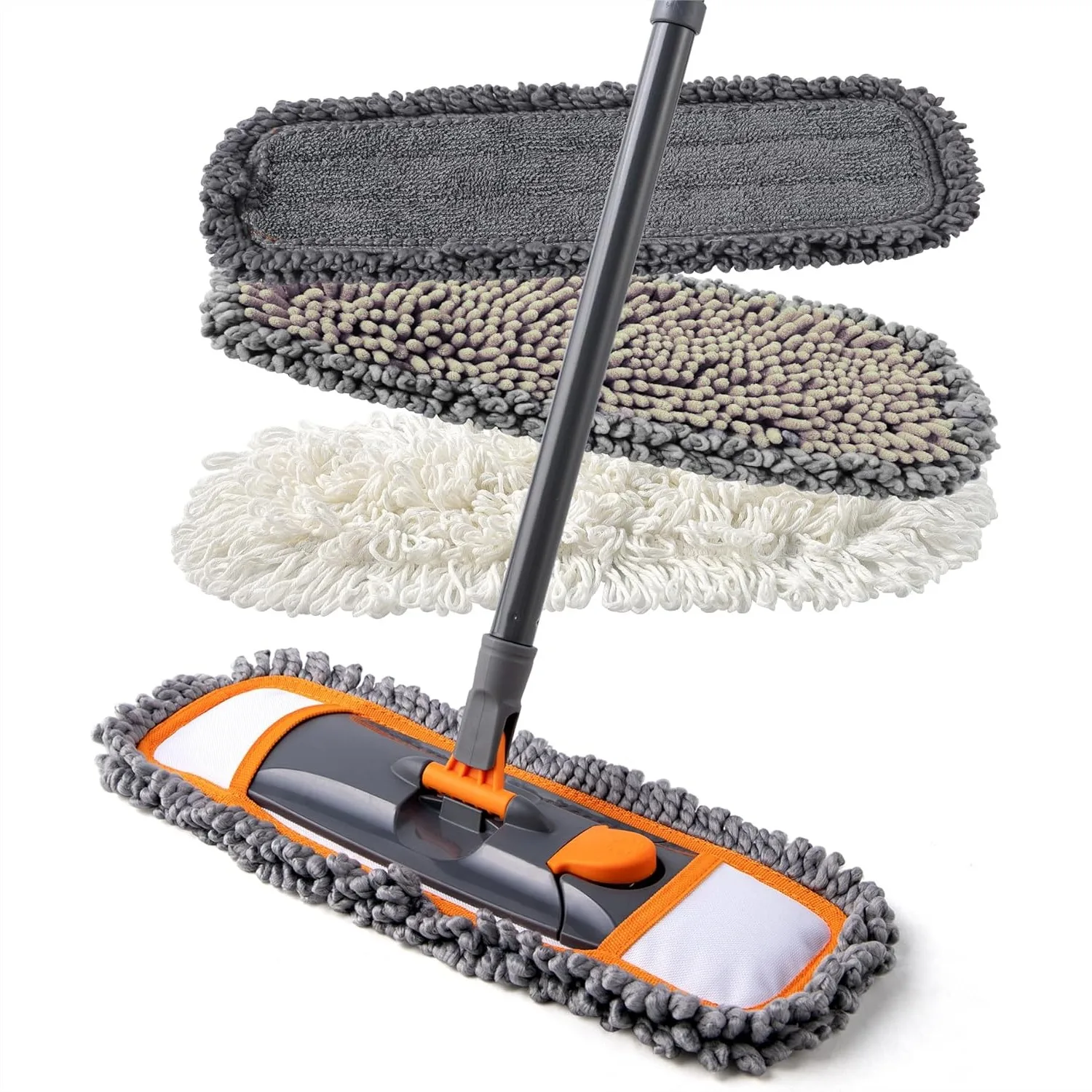 

Floor Mop with 3 Washable Pads and Extendable 55" Handle for Hardwood, Tile, Marble, Orange