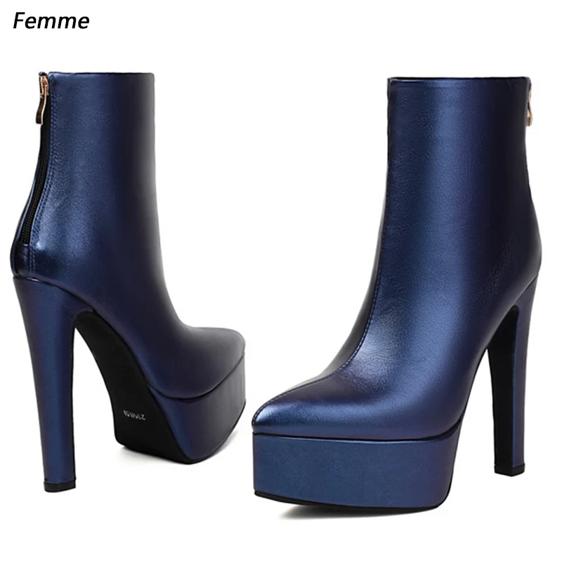 Women's Handmade Blue Heels: Bold Platform Design with a Chunky Block Heel, Perfect for Adding Height Ladies US Size 35-47