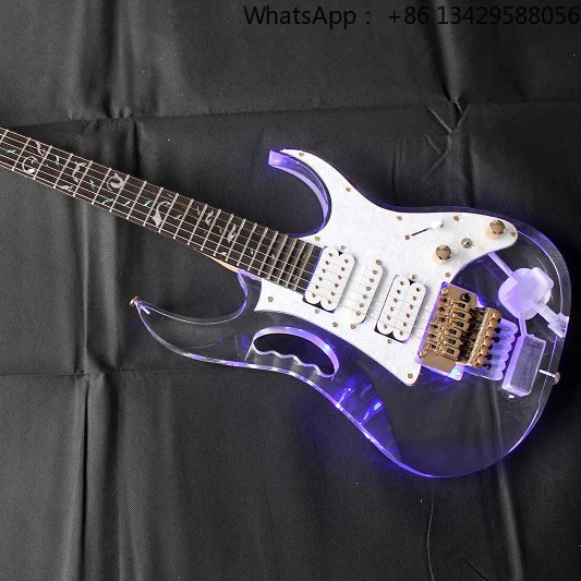 Flyoung High Quality Right/Left Handed Acrylic Electric Guitar Maple Neck Purple LED Lights Gold Hardwares