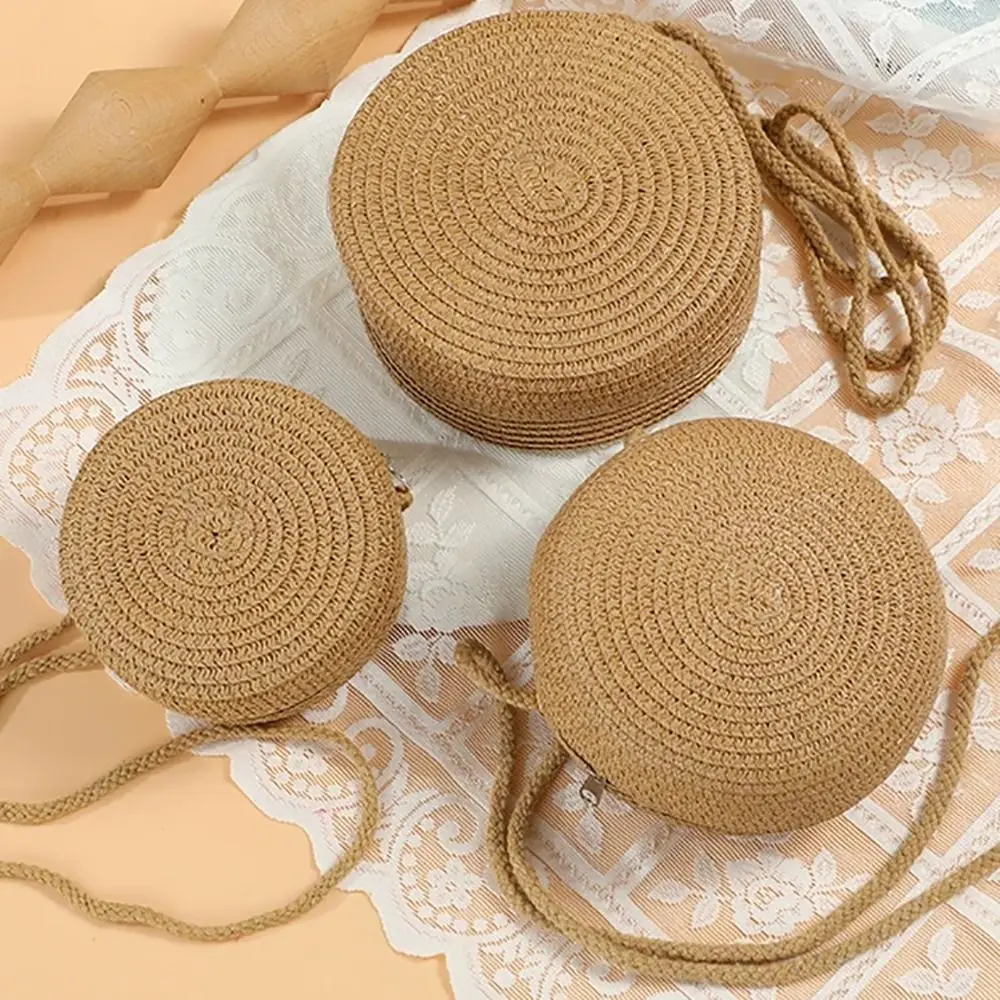 Coin Purse Woven Straw Straw Bag Round Handmade Summer Beach Bag Straw Handbag Women Girl