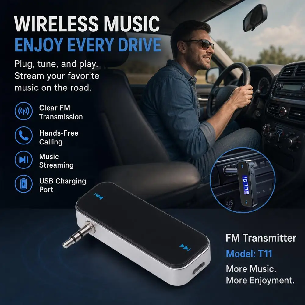 Car Mounted FM Transmitter T01 Manufacturer Direct Sales Mobile Audio Transmitter 3.5mm Wireless FM Transmitter