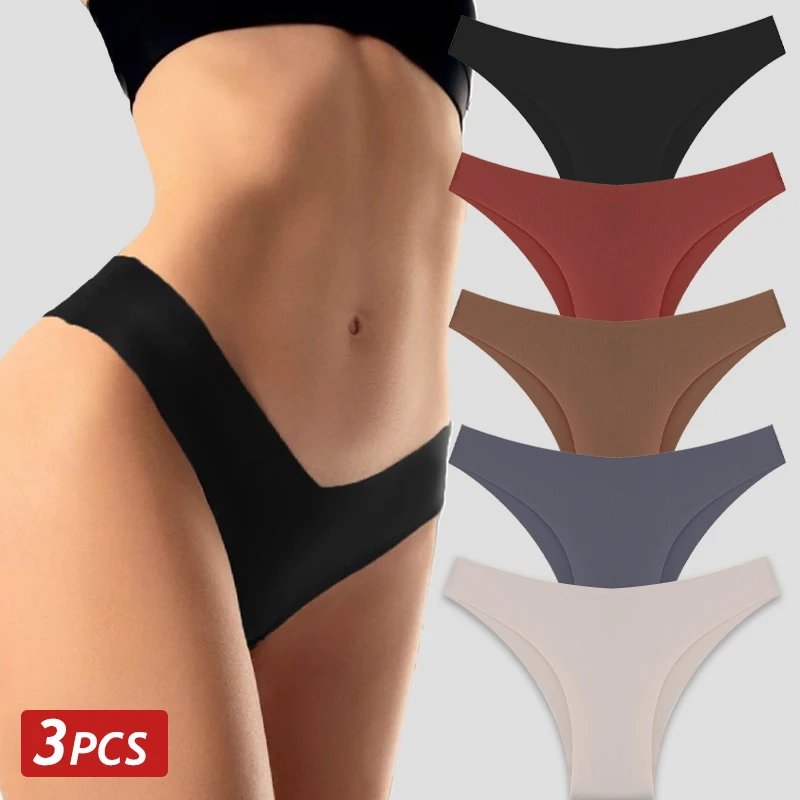 

3 шт./компл. женские бесшовные трусики из ледяного шелка, дышащие бразильские трусики, сексуальное нижнее белье с низкой талией, женское однотонное мягкое нижнее белье