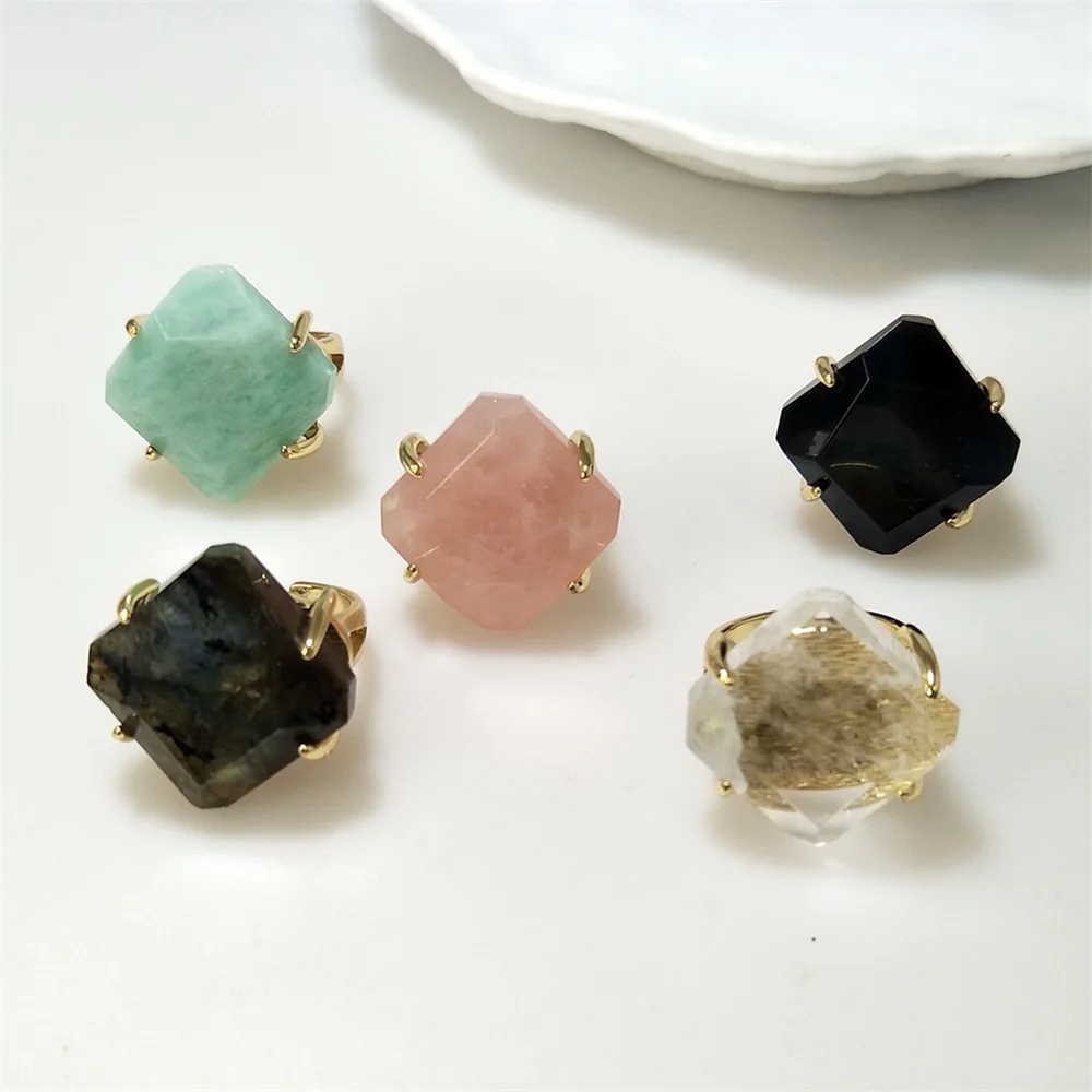 1Pcs Claw Setting Natural Semi Precious Stone Ring High Quality Adjustable Rings Suitable For Valentine's Day Gifts RG095 view 2