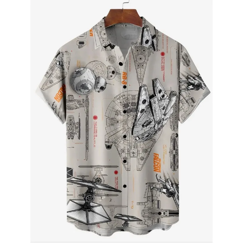 

Men's Shirts Summer Hawaiian Casual Seaside Beach Short-sleeve Oversized Shirts Chemise Tops Cartoon Planet Rocket Print Button