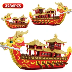 3236pcs Mini City Chinese Traditional Royal Dragon Boat Architecture Building Blocks Festival Bricks Toys for Children Gifts