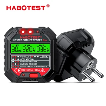HABOTEST HT107 Tester gniazd Pro Test napięcia RCD 5/30mA detektor gniazd uziemienie linia zerowa wtyczka polaryzacja kontrola fazy
