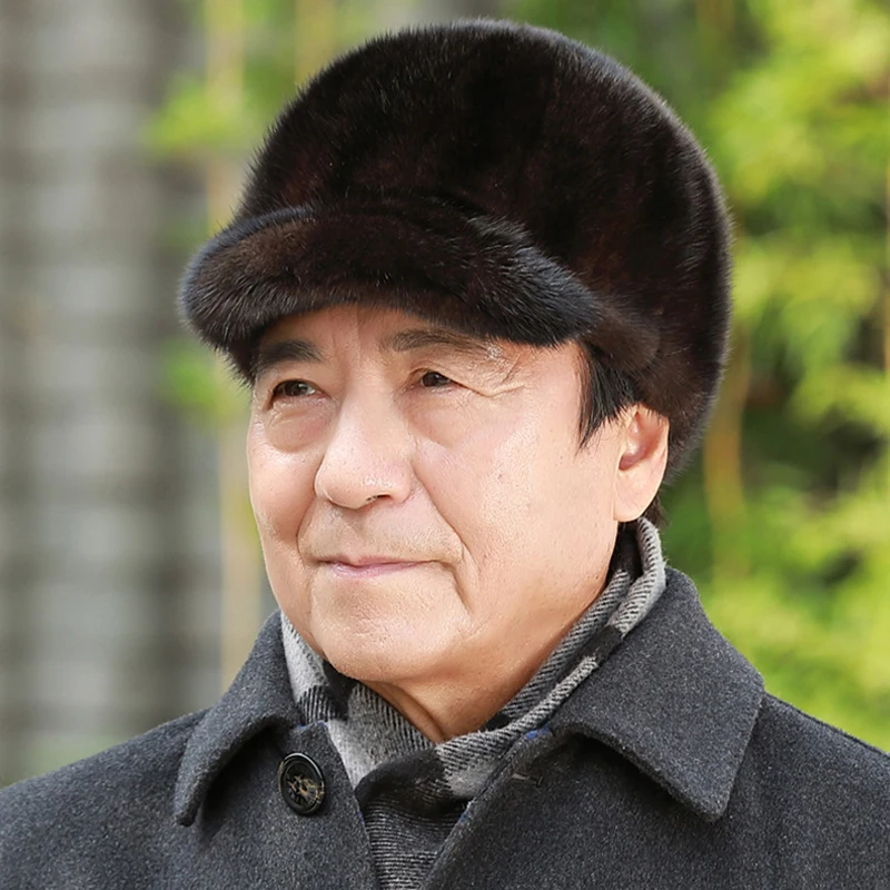 Fashion Winter Fashion Grandfather 100% Genuine Real Mink Fur Hat Natural Warm Mink Fur Caps Men Good Quality Real Mink Fur Hats