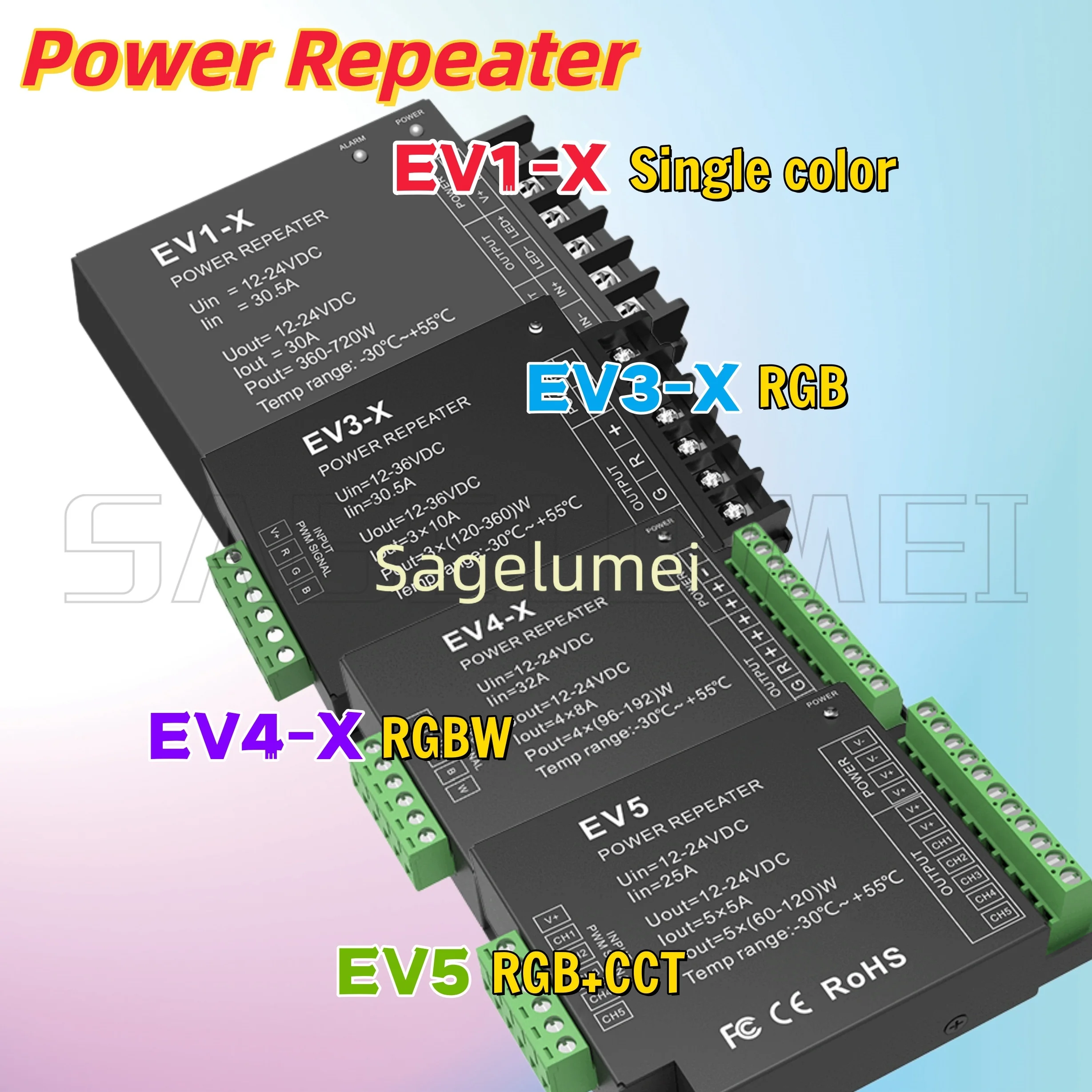

Skydance LED Repeater EV1-X EV5 Channels CV Constant Voltage Power PWM Single Dual Color RGB+CCT For LED Strip Light 1/3/4/5CH