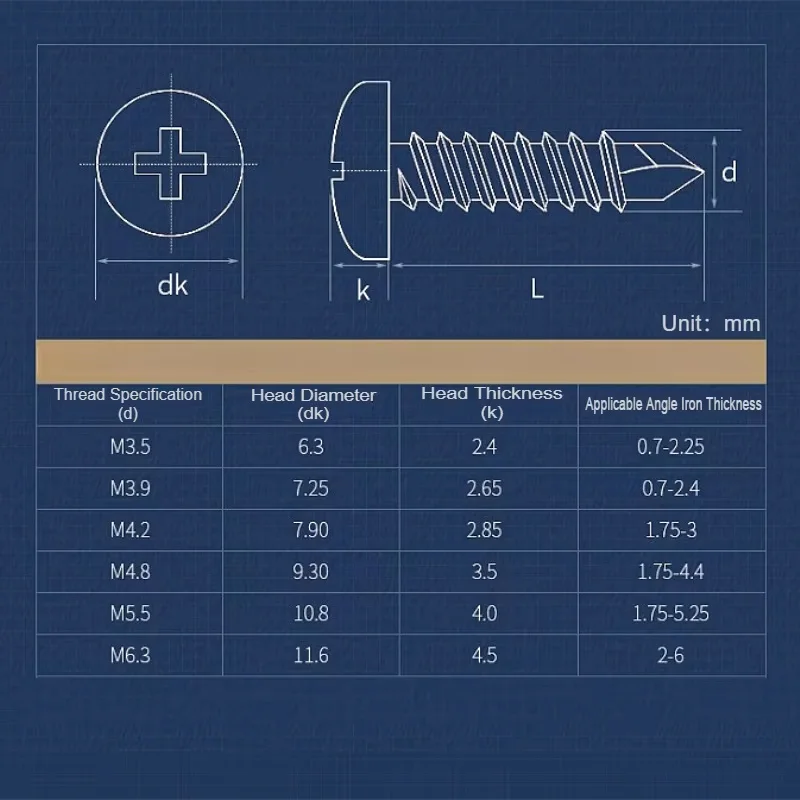 304 Stainless Steel Phillips Pan Head Self-Drilling Self Tapping Screws Sheet Metal Screws M3.9 M4.2 M4.8 M5.5