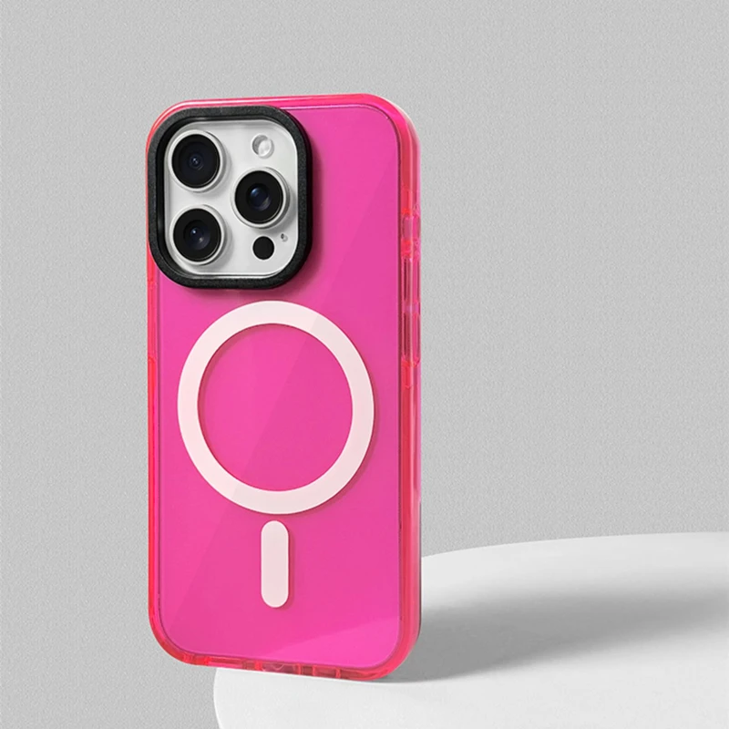 Transparent Neon Color MagSafe Phone Case for iPhone 15 16 Pro Max 15pro 13 14 12 Wireless Charging Soft Silicone Bumper Cover