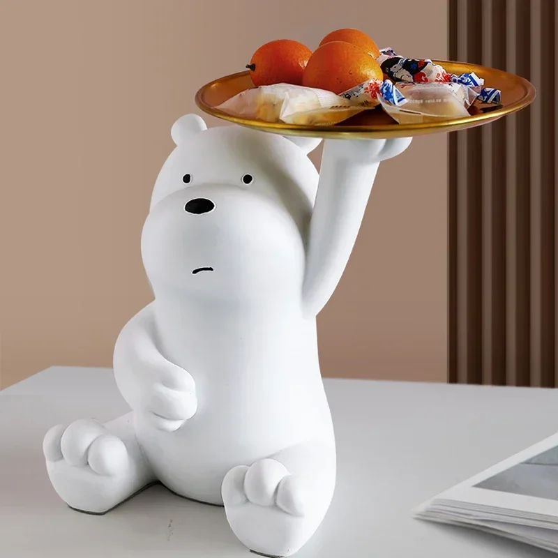 

Resin White Bear Tray Figurines Home Decor Accessories Living Room Bedroom Office Tabletop Decorative Statue Ornament