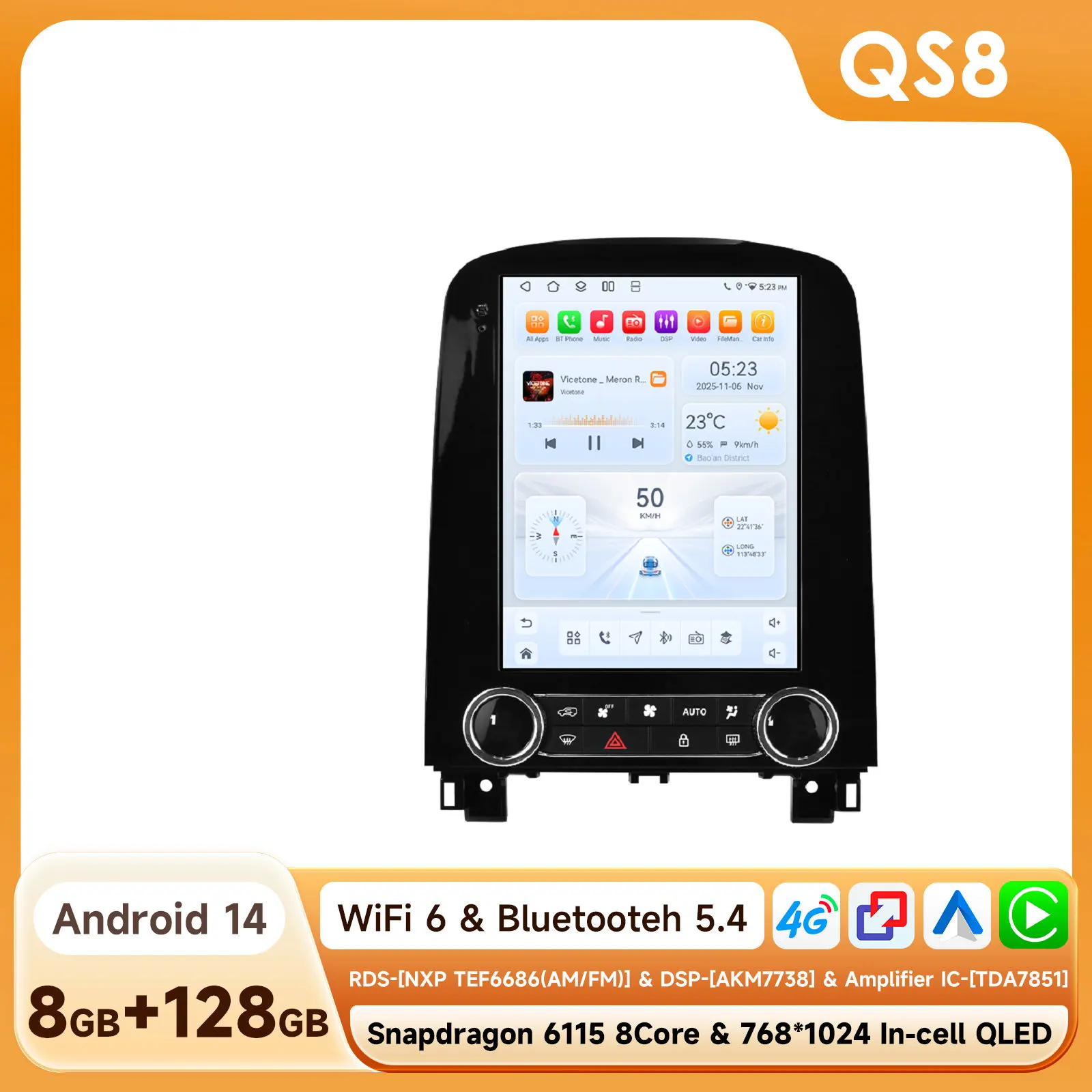 Hizpo 9.7 inch Tesla-stijl multimediaspeler voor Renault Scenic 2013 - 2024, met Carplay, 4G autoradio, 360 camera, GPS, intelligente systemen, DSP en RDS.