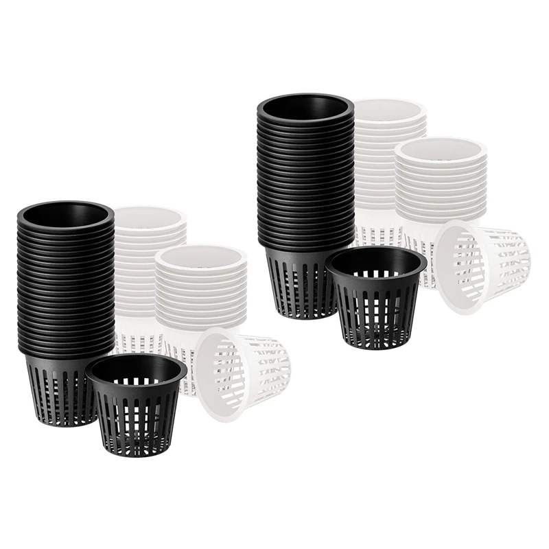 3 Inch Net Cup Hydroponic Tank, 100Pack Hydroponic Planting Basket, Used For Hydroponics, Slotted Mesh, Black And White