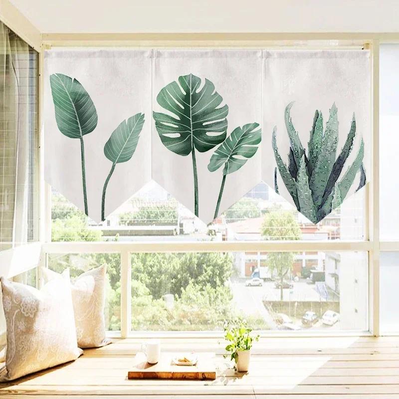 Japanese Triangle Flag Kitchen Plant Pattern Short Curtain for Sushi Shop Kitchen Hanging Partition Half-curtain Decoration