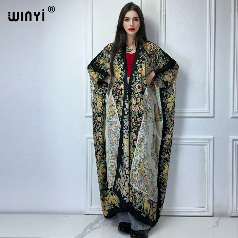 WINYI Women Bohemian Floral print Kimonos Elegant Casual dress African Cardigans Outerwear For Women Summer Sexy Lady Swimwear